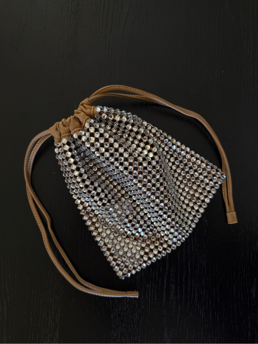 Suede and rhinestone pouch purse